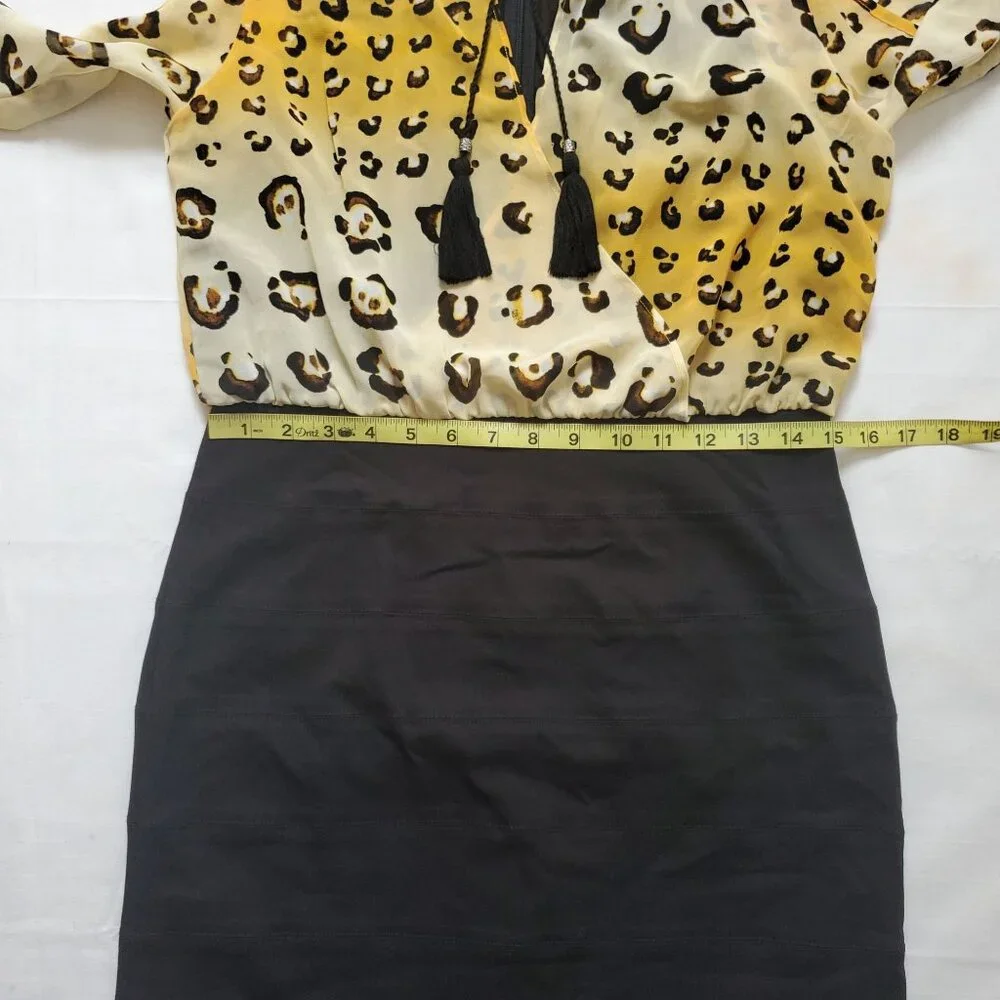 Nicole Miller Women's Leopard Print Top Black Bottom Cold Shoulder Dress Size 8 - Picture 11 of 13